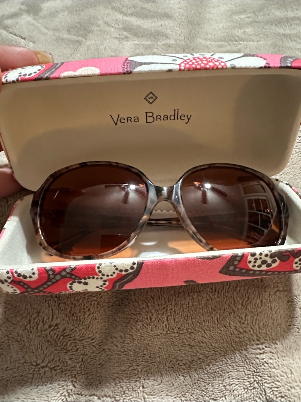 Vera Bradley Pink Patterned Case Sunglasses with Brown Lenses